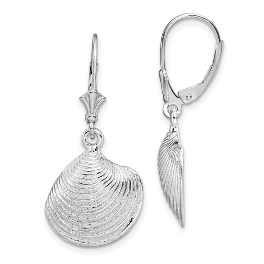 925 Sterling Silver Clam Shell Leverback Earrings